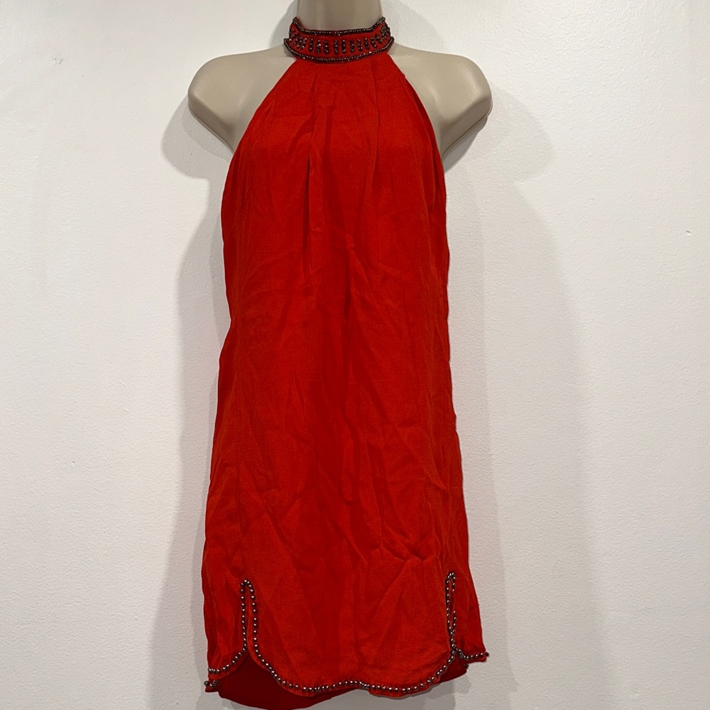 NWT! NBD Stunning Mini-Dress Red Dress with Silver Bead Details
